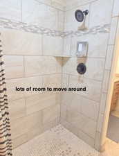 Master ensuite bathroom featuring tiled shower and vanity