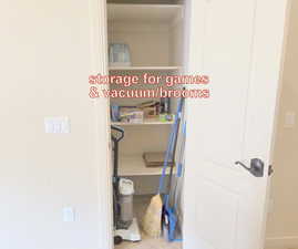 View of closet and room to store your extra games.