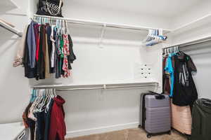 Walk in closet featuring carpet flooring