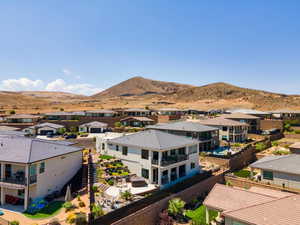 Aerial perspective of suburban area featuring mountains