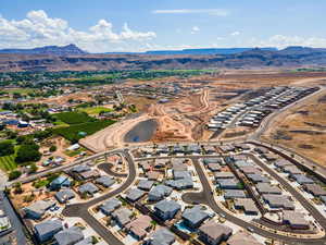 Aerial perspective of suburban area featuring mountains