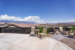 View of patio with a mountain view