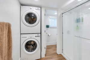 Bathroom #2 has walk-in shower and laundry area