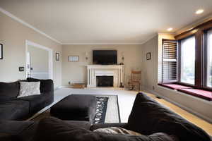 Living room with a fireplace