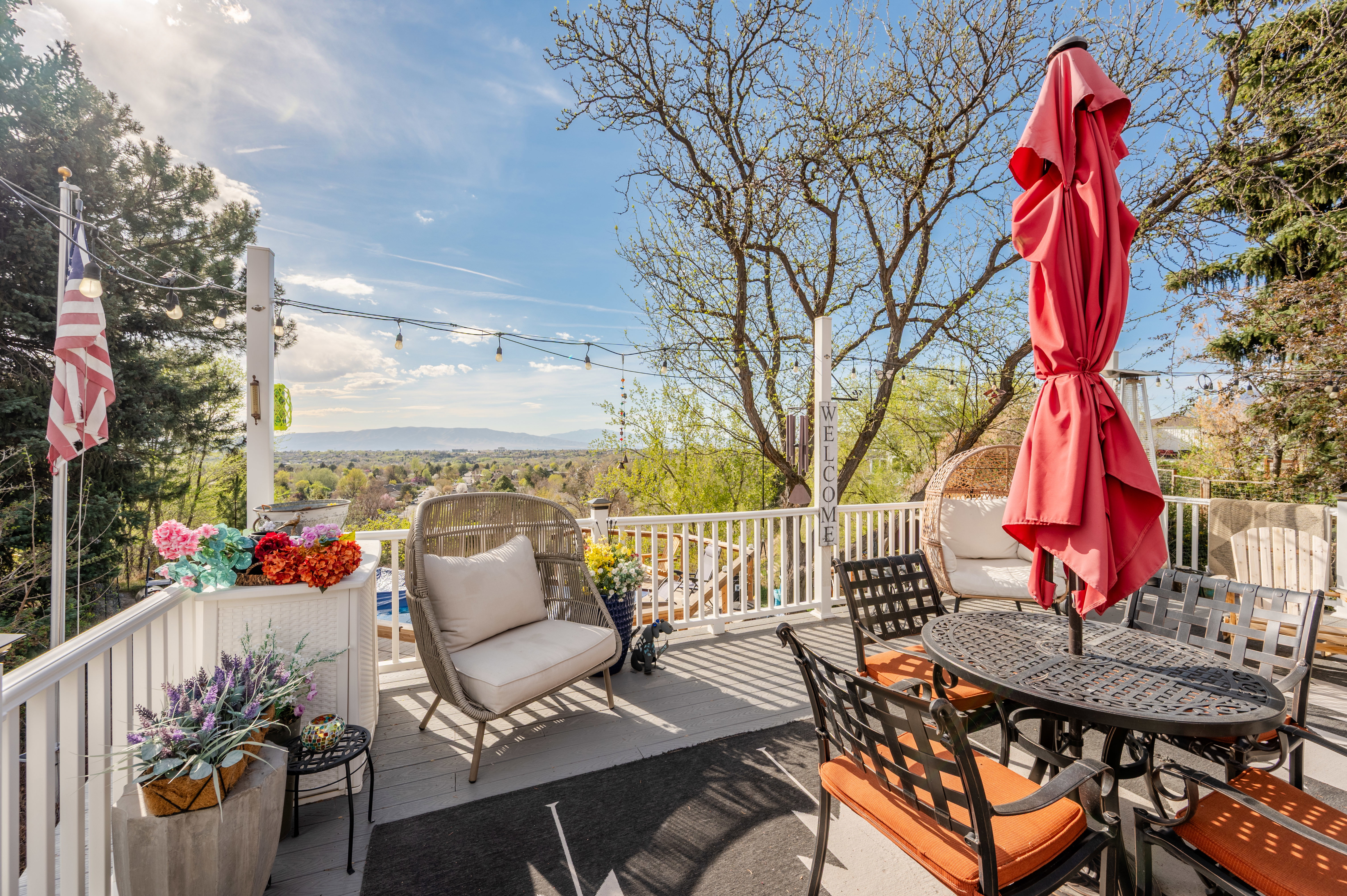 Wooden deck with outdoor dining space