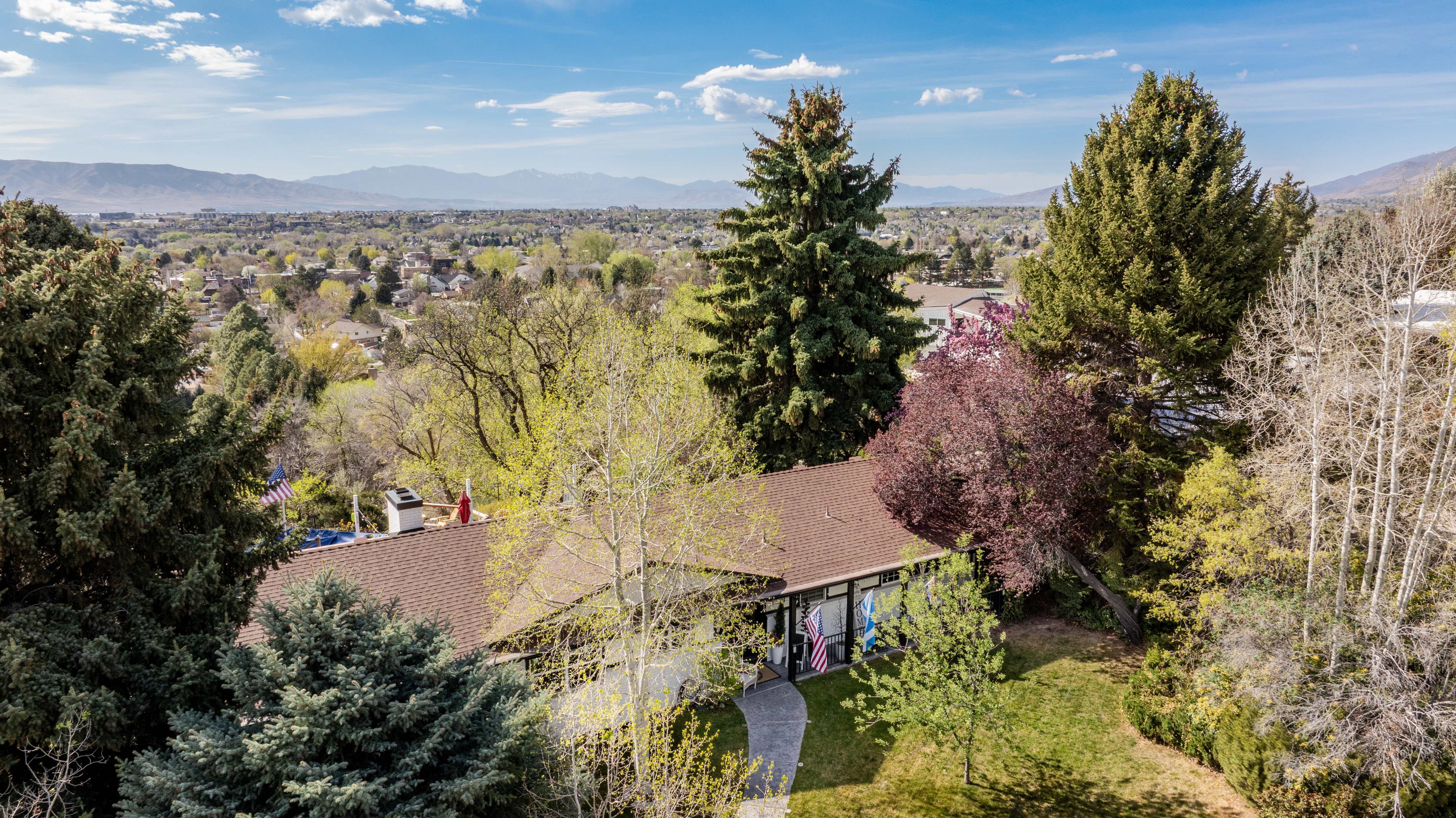 Bird's eye view of a mountain backdrop