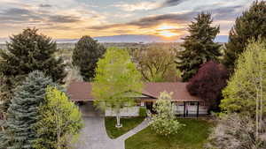 Aerial view at dusk of view of wooded area