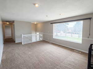 Spare room with light colored carpet and baseboards