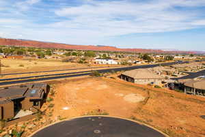 Aerial view of residential area with a mountain backdrop