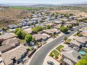 Aerial perspective of suburban area featuring mountains