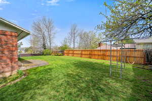 Fenced backyard featuring a patio area