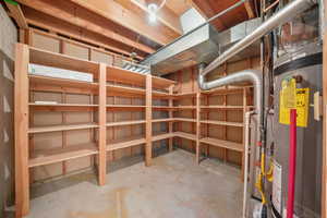 Unfinished basement with heating unit