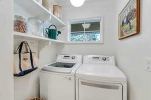 Laundry room with built-in shelving