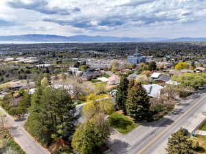 Aerial perspective of suburban area featuring mountains