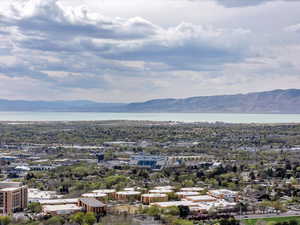 Aerial view of a water and mountain view