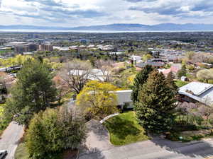 Bird's eye view of a mountainous background