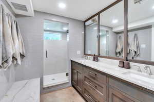 Basement bathroom with walk-in shower