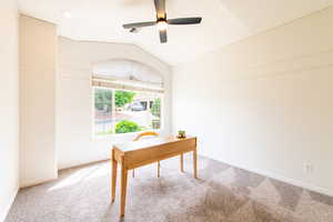 Bright flex space perfect for office, guest room, or hobbies, with built in storage