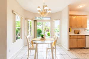 Sunny dining nook with surrounding windows and natural light