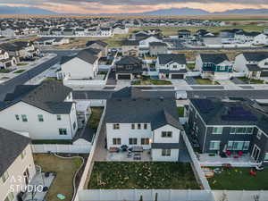 Aerial view at dusk of a residential view
