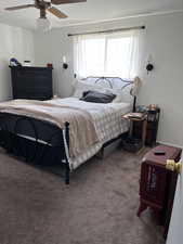 Primary bedroom featuring carpet and ceiling fan