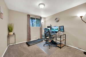 Office area featuring baseboards and carpet flooring