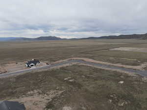 Aerial view of sparsely populated area with mountains