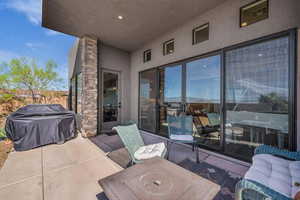 View of patio with area for grilling