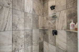 Bathroom view of a tile shower