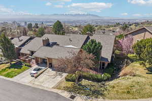 Aerial perspective of suburban area with mountains