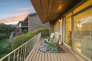 View of balcony at dusk