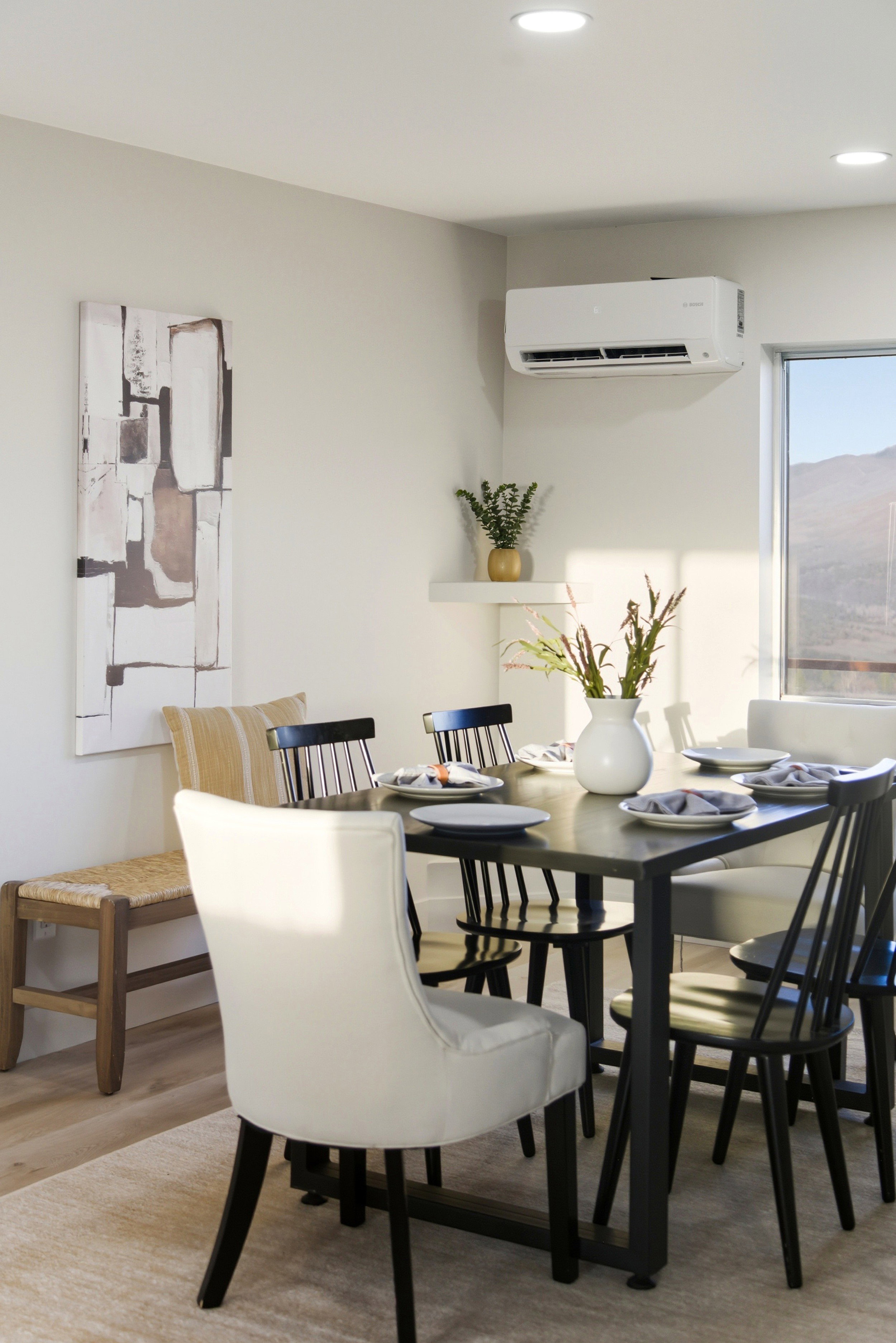 Dining room featuring a mini split for heating / cooling, recessed lighting, and light wood finished floors