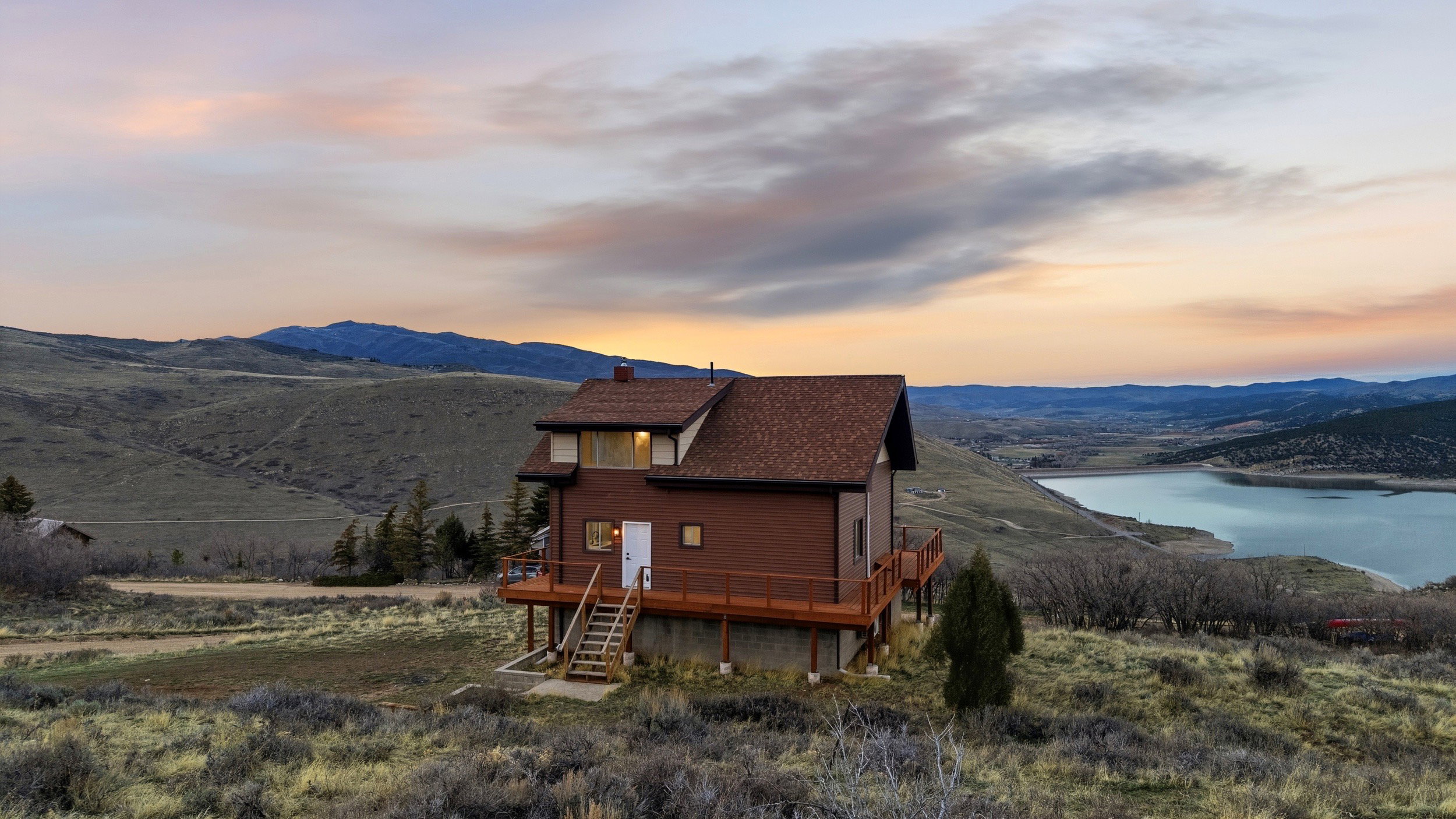Mountain view featuring a large body of water