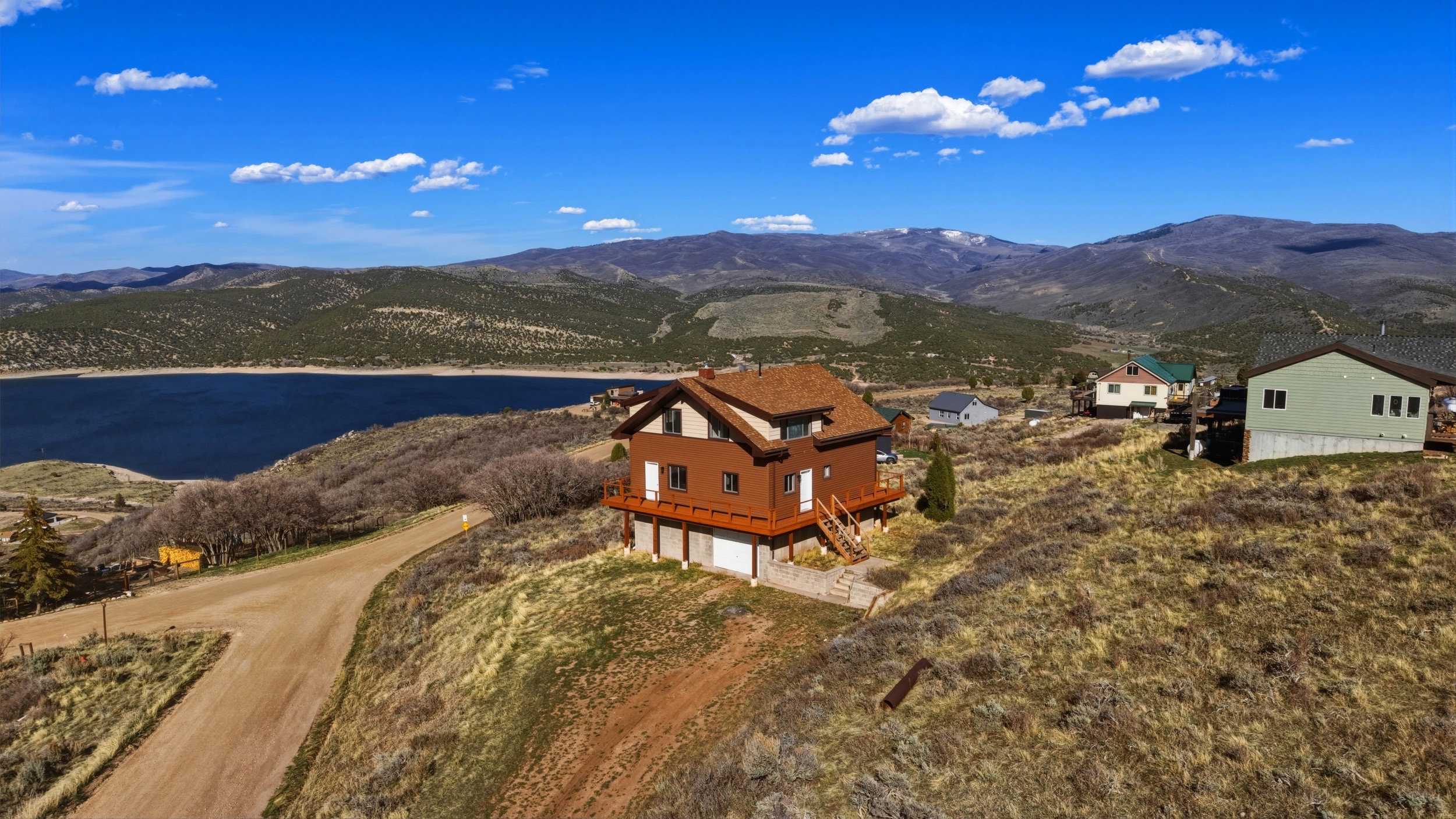 Bird's eye view of a mountainous background