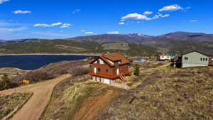 Bird's eye view of a mountainous background