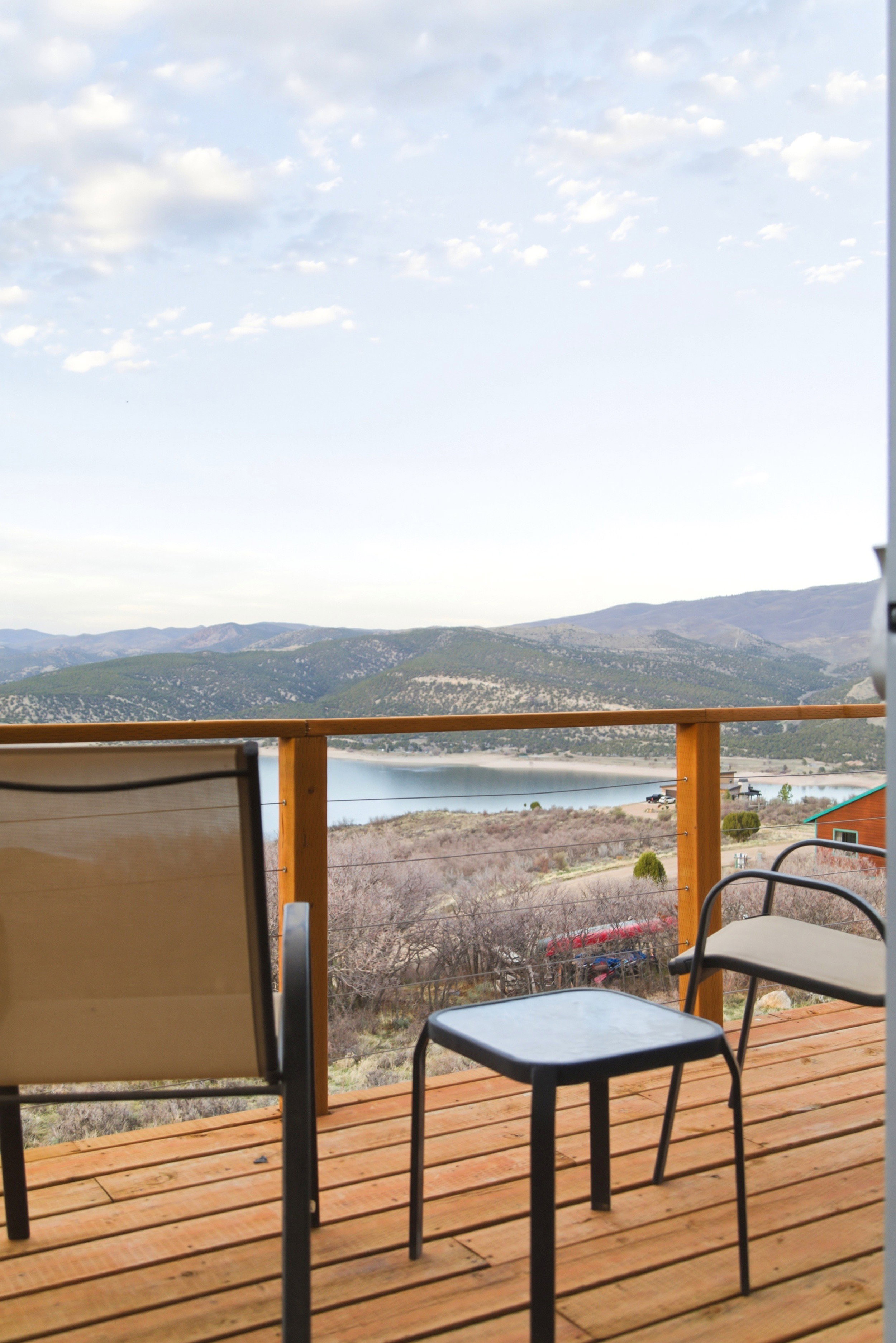 Wooden deck with a mountain view