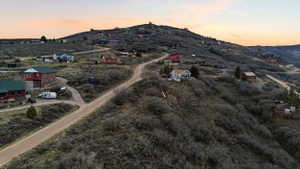 Aerial overview of property's location with mountains