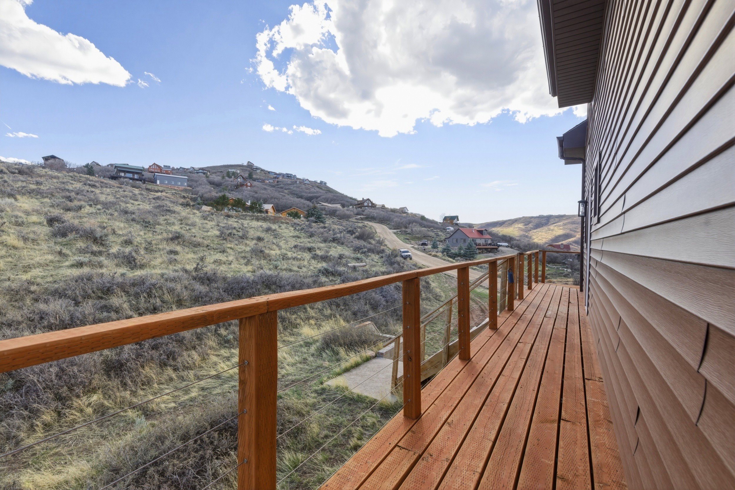 Wooden terrace with a mountain view