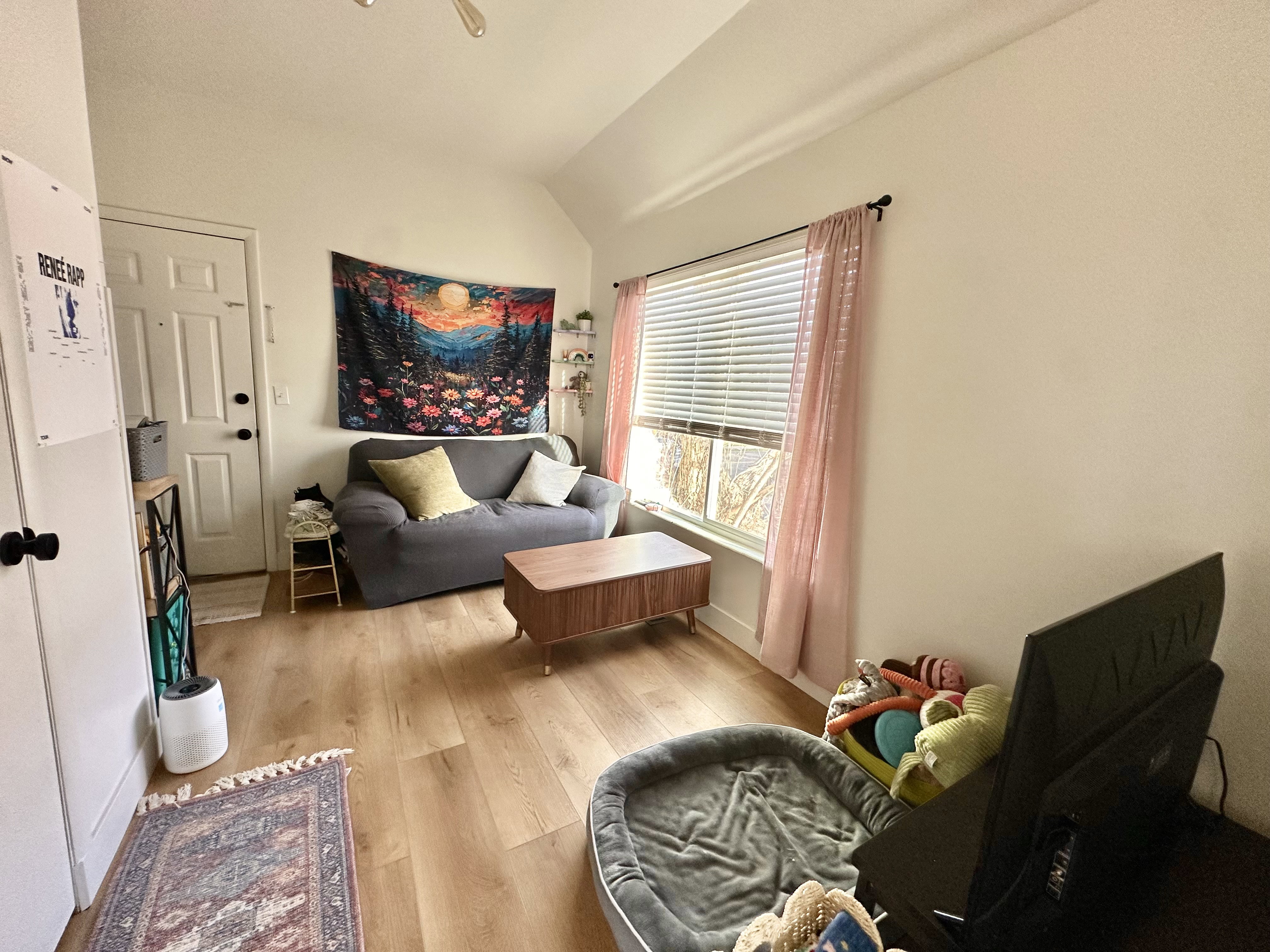 Sitting room featuring lofted ceiling and light wood finished floors