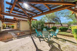 View of patio with a pergola