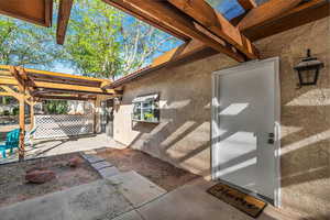 View of patio with a pergola