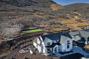 Bird's eye view of a mountainous background