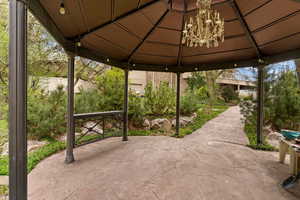 View of patio with a gazebo