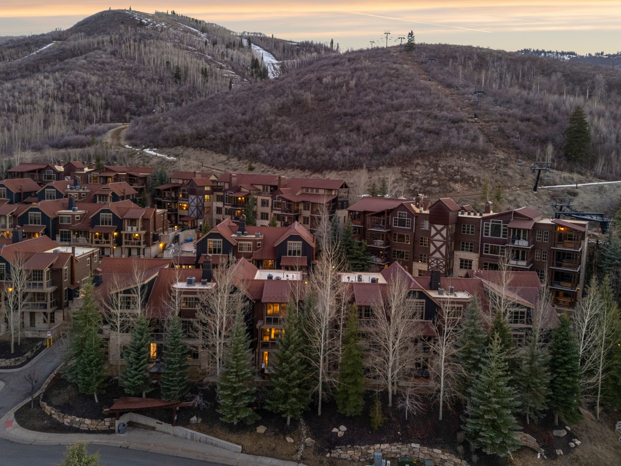 Drone / aerial view of a mountain backdrop