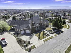 Aerial perspective of suburban area featuring mountains