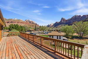Deck featuring a mountain view