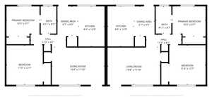 Cubicasa measured each side of the mirrored duplex.