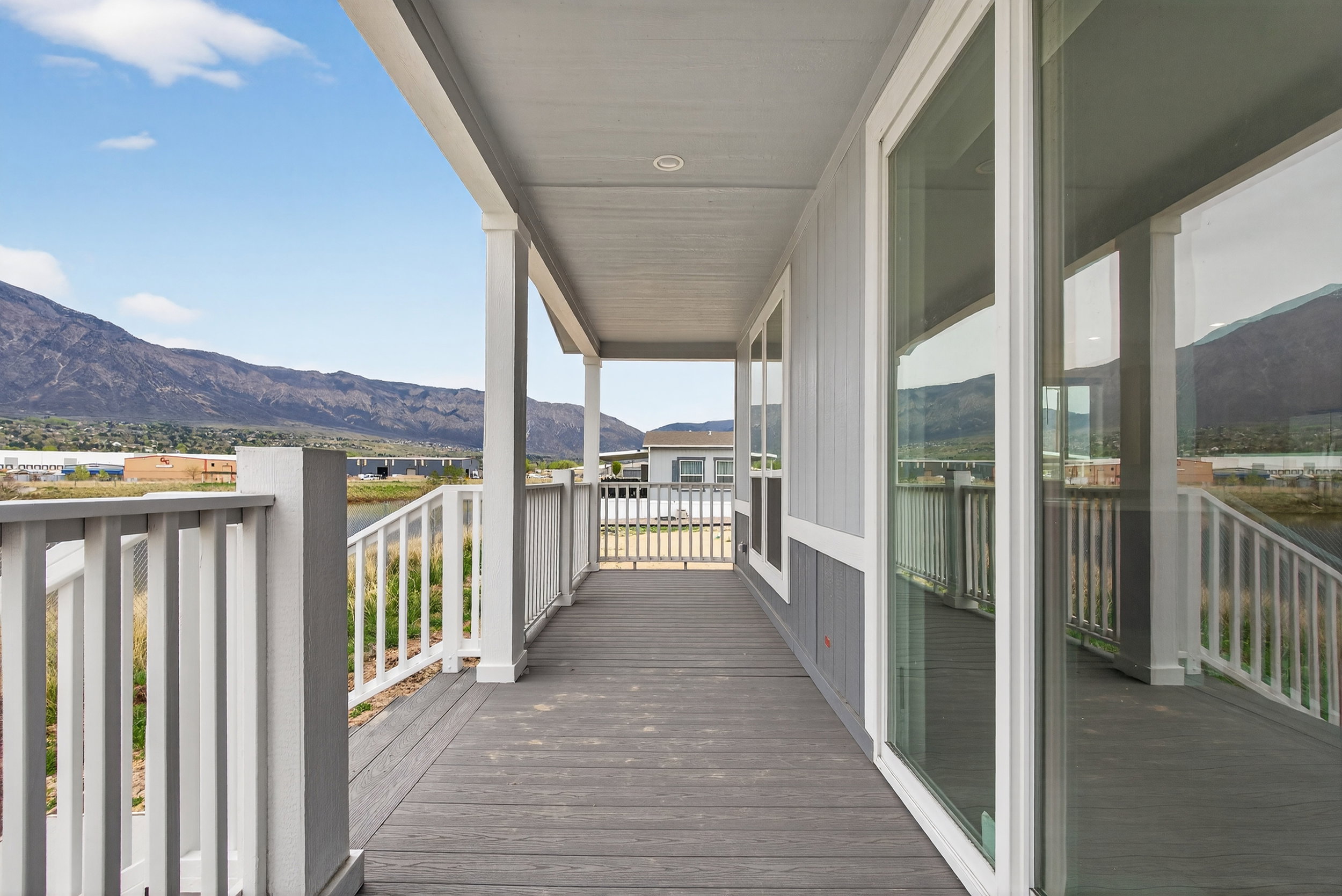 Wooden deck with a mountain view