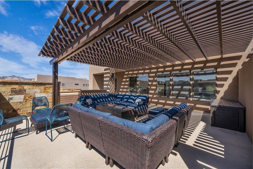 View of patio / terrace with a pergola and outdoor lounge area
