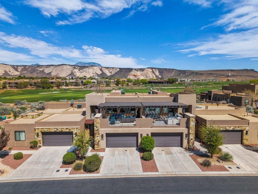 View of mountain background with a golf course